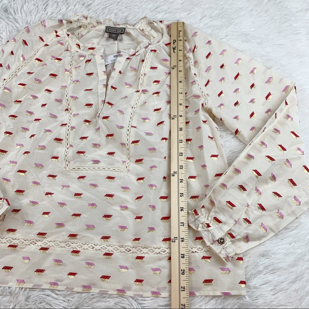 J‎ crew Point Sur long sleeve tie neck metallic clip dot blouse top - Picture 3 of 9